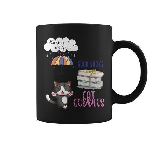 Rain Drops Rainy Days Umbrella Good Books Cute Cat Cuddles For Men Women Graphic Print Coffee Mug - Bookorys