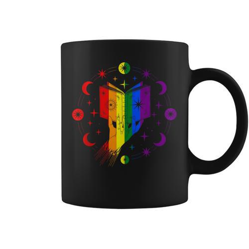 Rainbow Book With Stars And Moon Phases Gay Pride LGBT Graphic Print Coffee Mug - Bookorys CA