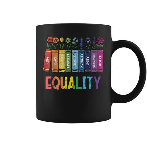 Rainbow Gay Books Flowers Equality LGBTQ Pride Women Men Graphic Print Coffee Mug - Bookorys