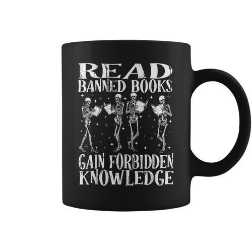 Read Banned Book Lover Skeleton Reading Librarian Halloween Graphic Print Coffee Mug - Bookorys UK