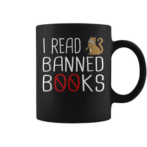 I Read Banned Books Cat Reading A Books Men Women Graphic Print Coffee Mug - Bookorys AU