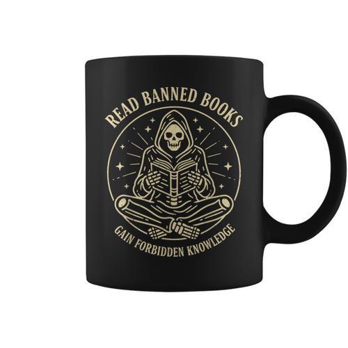 Read Banned Books Gain Forbidden Knowledge Skeleton Graphic Print Coffee Mug - Bookorys
