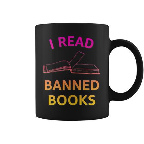 I Read Banned Books Pink-Yellow Literature Activist Graphic Print Coffee Mug - Bookorys DE