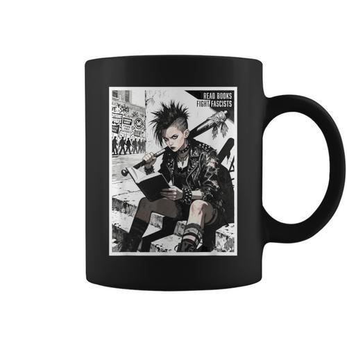 Read Books Fight Fascists Punk Girl Graphic Print Coffee Mug - Bookorys CA