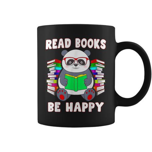 Read Books Be Happy Panda Literacy Reading Teacher Graphic Print Coffee Mug - Bookorys