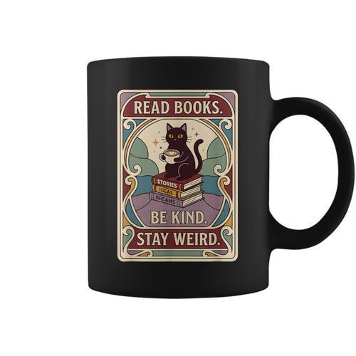 Read Books Be Kind Stay Weird Cat Tarot Card Coffee Reading Graphic Print Coffee Mug - Bookorys AU