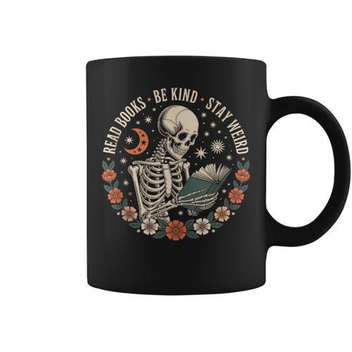 Read Books Be Kind Stay Weird Skull Bookish Boho Cute Graphic Print Coffee Mug - Bookorys