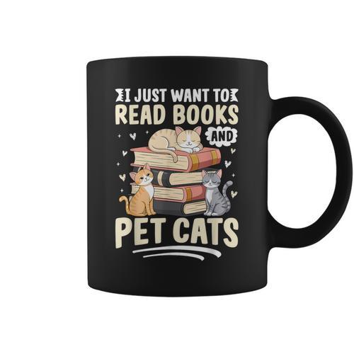Read Books And Pet Cats Cat Lover Women Girls Kids Graphic Print Coffee Mug - Bookorys CA