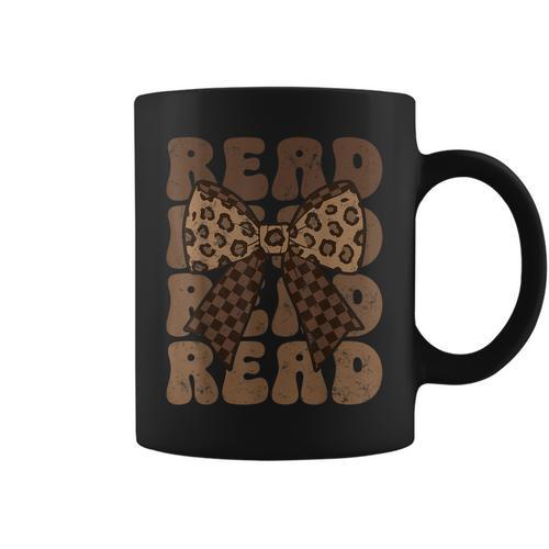 Read Coquette Bow Retro Western Groovy Leopard Reading Graphic Print Coffee Mug - Bookorys