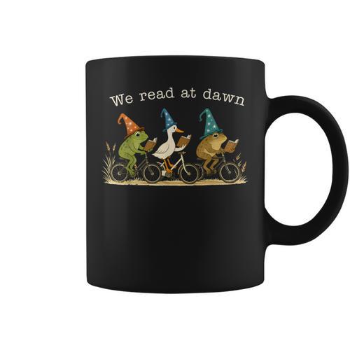 We Read At Dawn Book Lover Frog Duck Cycling Bookish Graphic Print Coffee Mug - Bookorys