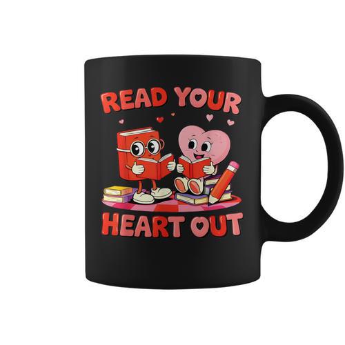 Read Your Heart Out Valentine Reading Book Girl Kid Teacher Graphic Print Coffee Mug - Bookorys