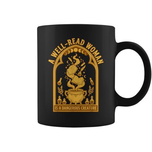 A Well Read Woman Is A Dangerous Creature Book Witch Graphic Print Coffee Mug - Bookorys