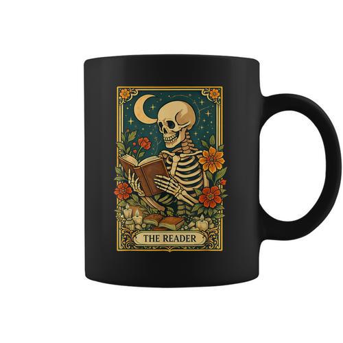 The Reader Skeleton Reading Books Tarot Card Dark Academia Graphic Print Coffee Mug - Bookorys