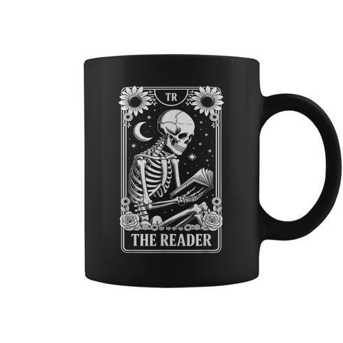 The Reader Tarot Card Book Lover Skeleton Reading Book Graphic Print Coffee Mug - Bookorys