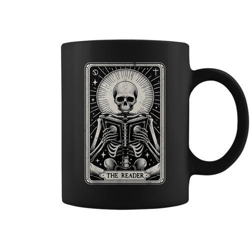 The Reader Tarot Card Books Skeleton Reading Book Graphic Print Coffee Mug - Bookorys