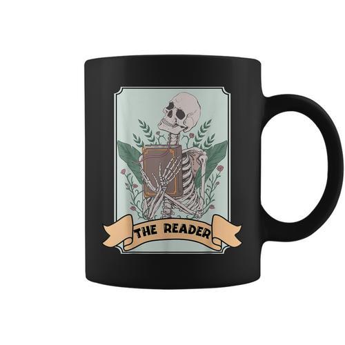 The Reader Tarot Card Skeleton With Book Lover Bookworm Graphic Print Coffee Mug - Bookorys AU