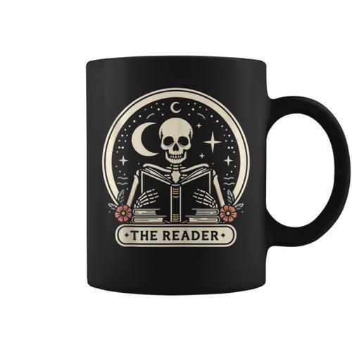 The Reader Tarot Skeleton Gothic Bookish Book Reading Lover Graphic Print Coffee Mug - Bookorys UK