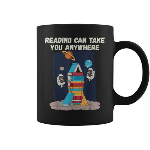 Reading Can Take You Anywhere Astronaut Book Lover Teacher For Men Women Kids Graphic Print Coffee Mug - Bookorys UK