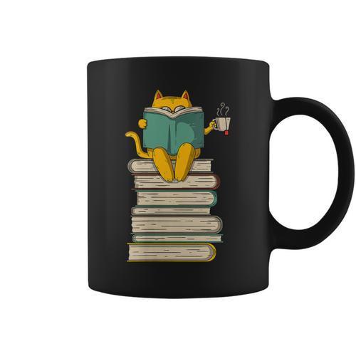 Reading Cat Book & Tea Lover Graphic Print Coffee Mug - Bookorys DE
