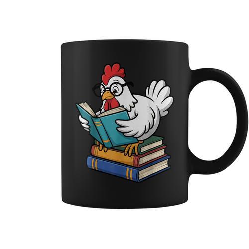 Reading Chicken Bookworm Cute Chicken With Glasses Books Graphic Print Coffee Mug - Bookorys DE