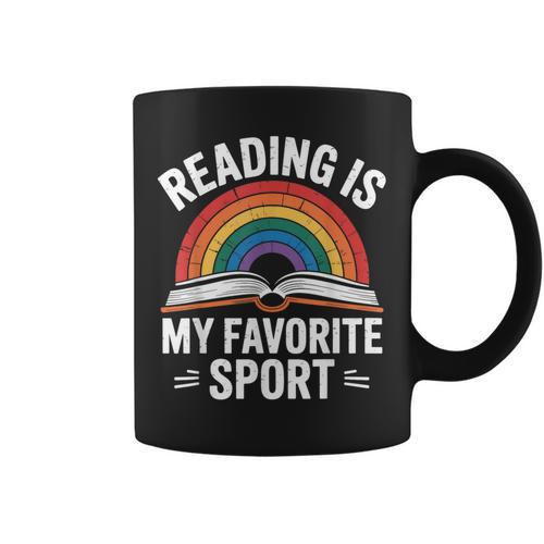 Reading Is My Favorite Sport Book Lover Saying Rainbow Graphic Print Coffee Mug - Bookorys
