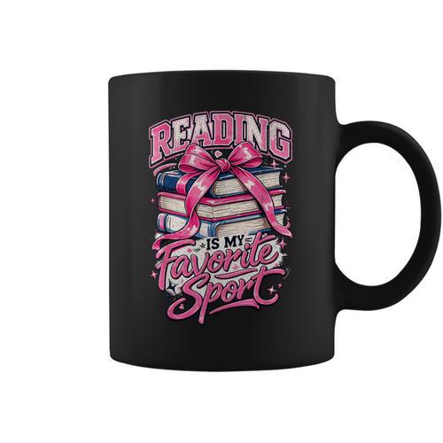 Reading Is My Favorite Sport Pink Bow Coquette Book Lover Graphic Print Coffee Mug - Bookorys CA
