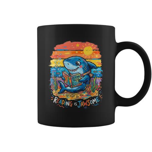 Reading Is Jawsome Shark Book Lover Ocean Tales Graphic Print Coffee Mug - Bookorys