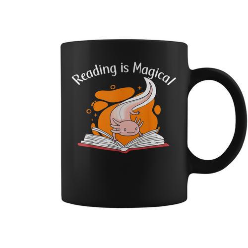 Reading Is Magical Book Lover & Axolotl Graphic Print Coffee Mug - Bookorys DE
