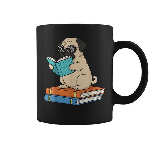 Reading Pug Bookworm Cute Pug With Glasses Books Graphic Print Coffee Mug - Bookorys DE
