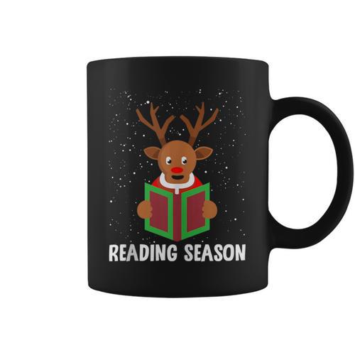 Reading Season Christmas Reindeer Bookworm Book Reader Graphic Print Coffee Mug - Bookorys UK
