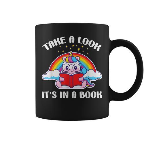 Reading Unicorn Take A Look It's In A Book Retro Rainbow Graphic Print Coffee Mug - Bookorys UK