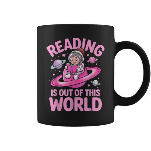 Reading Is Out Of This World Astronaut Reading Book Space Graphic Print Coffee Mug - Bookorys