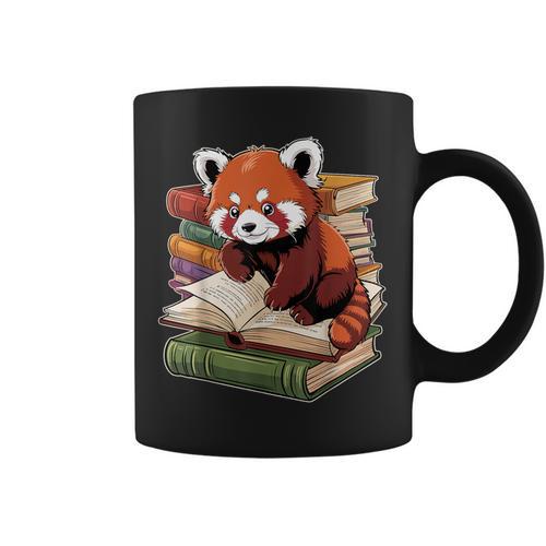 Red Panda Reading Book Animal Bookworm Graphic Print Coffee Mug - Bookorys