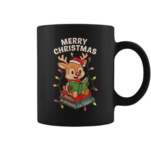 Reindeer Merry Christmas Books Matching Men Women Kids Graphic Print Coffee Mug - Bookorys