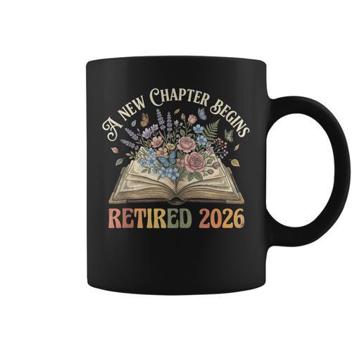 Retired 2026 A New Chapter Begins Floral Book Retirement Graphic Print Coffee Mug - Bookorys