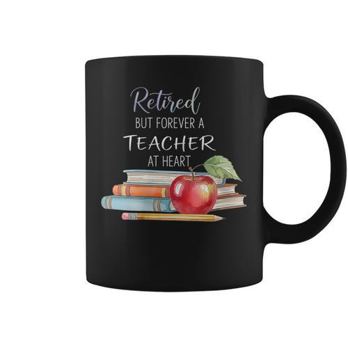 Retired But Forever A Teacher At Heart Vintage Books & Apple Graphic Print Coffee Mug - Bookorys UK