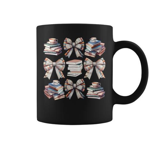 Retro Coquette Bows Book Coffee Bookworm Librarian Book Nerd Graphic Print Coffee Mug - Bookorys UK