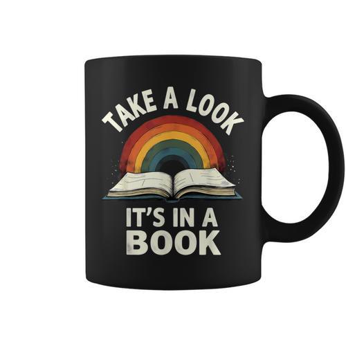 Retro Rainbow Take A Look It's In A Book Reading Graphic Print Coffee Mug - Bookorys