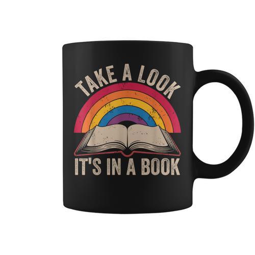 Retro Vintage Rainbow Take a Look It’s In a Book Reading Graphic Print Coffee Mug - Bookorys UK