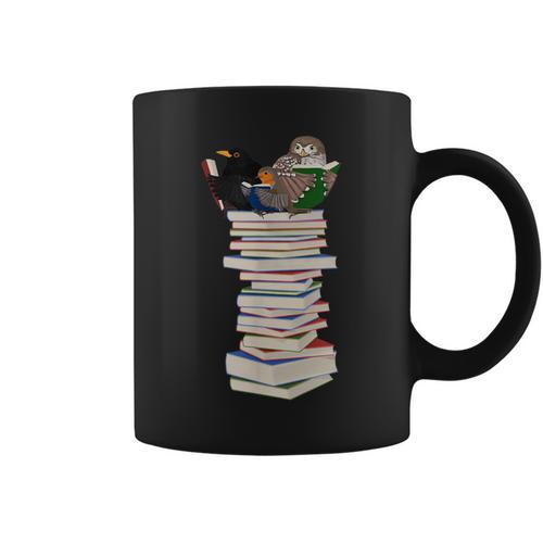 Robin Owl Bird Birds With Books Birdlover Animal Graphic Print Coffee Mug - Bookorys