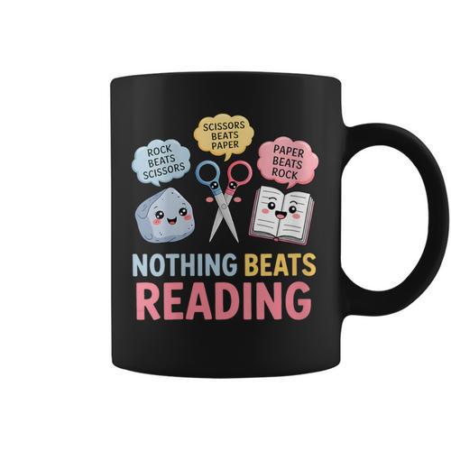 Rock Paper Scissors Nothing Beats Reading Book Lover Graphic Print Coffee Mug - Bookorys CA