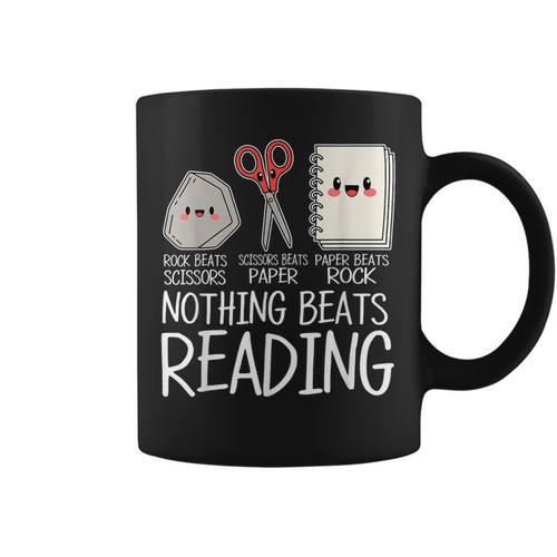 Rock Paper Scissors Nothing Beats Reading Book Lover Humor Graphic Print Coffee Mug - Bookorys UK
