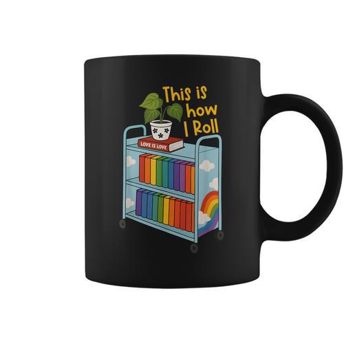 This Is How I Roll Rainbow Book Cart Queer Bookish Graphic Print Coffee Mug - Bookorys