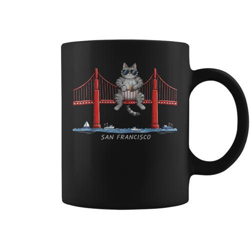 San Francisco Cat Golden Gate Bridge Iced Coffee Book Lover Graphic Print Coffee Mug - Bookorys AU