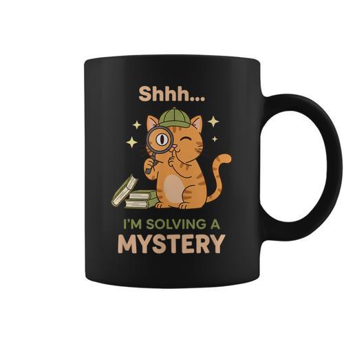 Shhh I'm Solving A Mystery Cat Detective Book Lover Graphic Print Coffee Mug - Bookorys AU