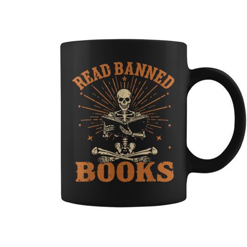 Skeleton Read Banned Books Gain Forbidden Knowledge Graphic Print Coffee Mug - Bookorys