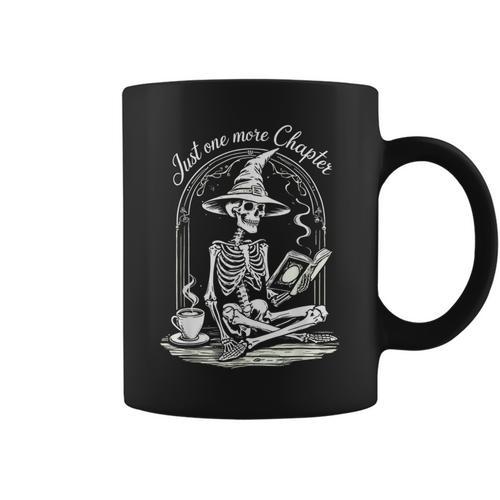Skeleton Reading Book Club Just One More Chapter Crew Graphic Print Coffee Mug - Bookorys