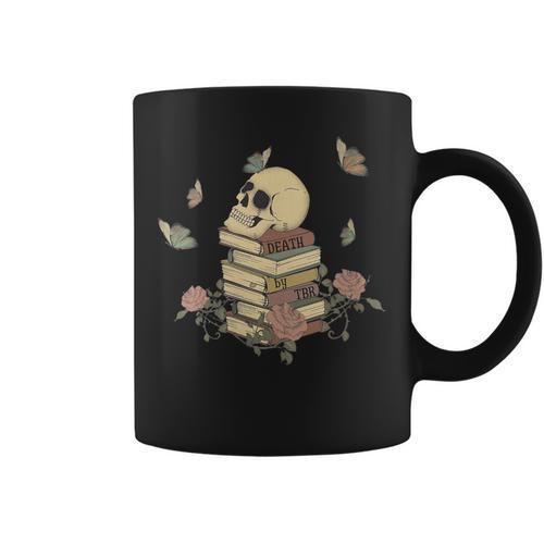 Skull Roses And Butterfly Book Death By TBR Bookish Graphic Print Coffee Mug - Bookorys AU