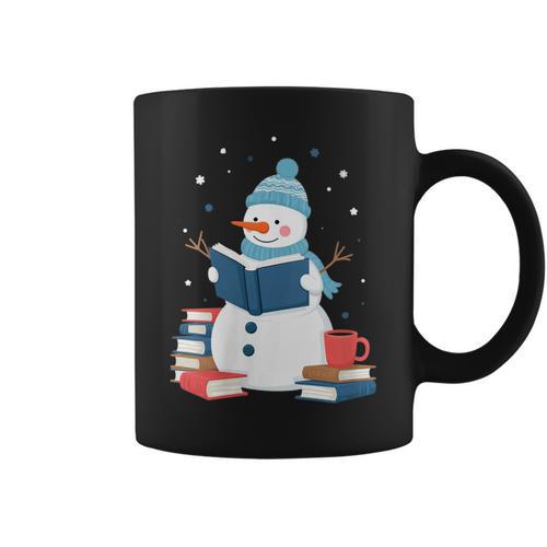 Snowman Reading Book Lover Librarian Reading Graphic Print Coffee Mug - Bookorys DE