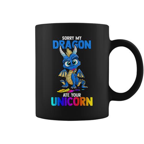 Sorry My Dragon Ate Your Unicorn Cute Book Lover Graphic Print Coffee Mug - Bookorys UK